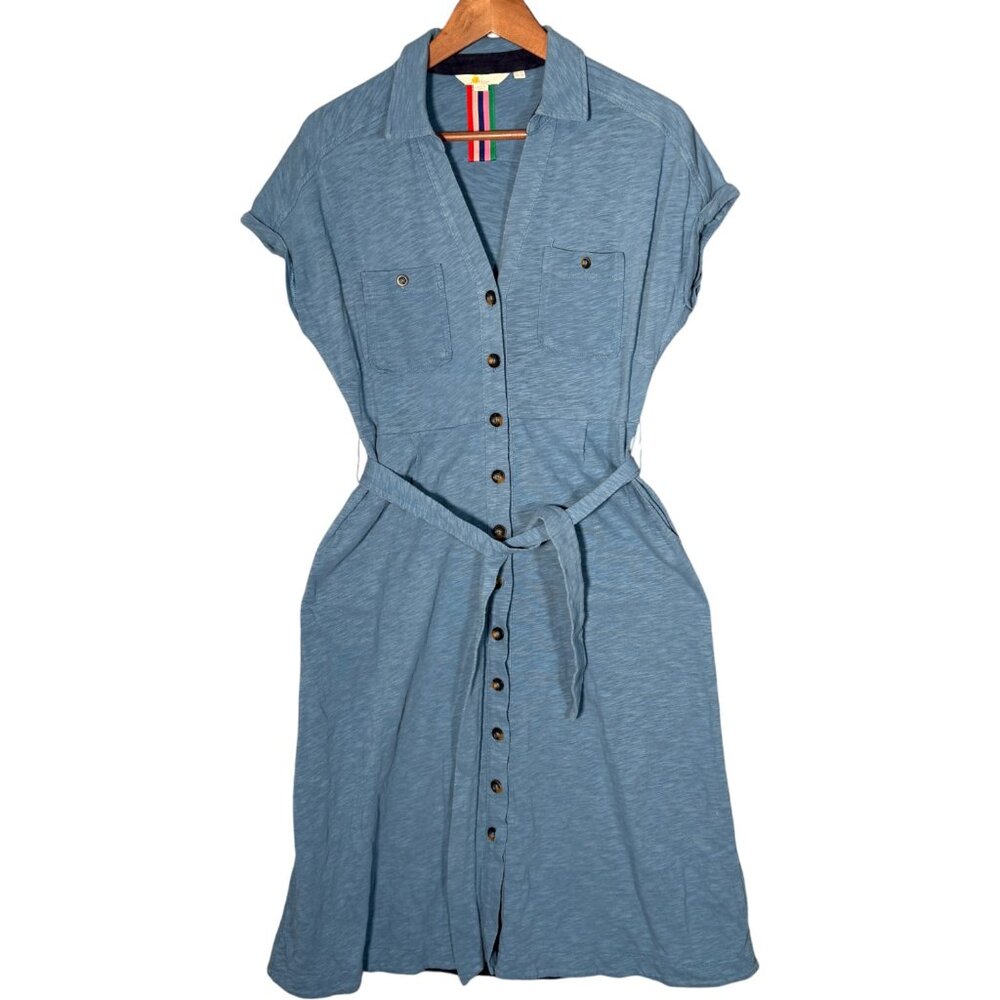 Boden 100% Cotton Blue Midi Shirt Dress Casual Simple US 6P